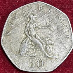 United Kingdom big size 50 New Pence 1981 - Elizabeth II 2nd RARE COIN #S-24
