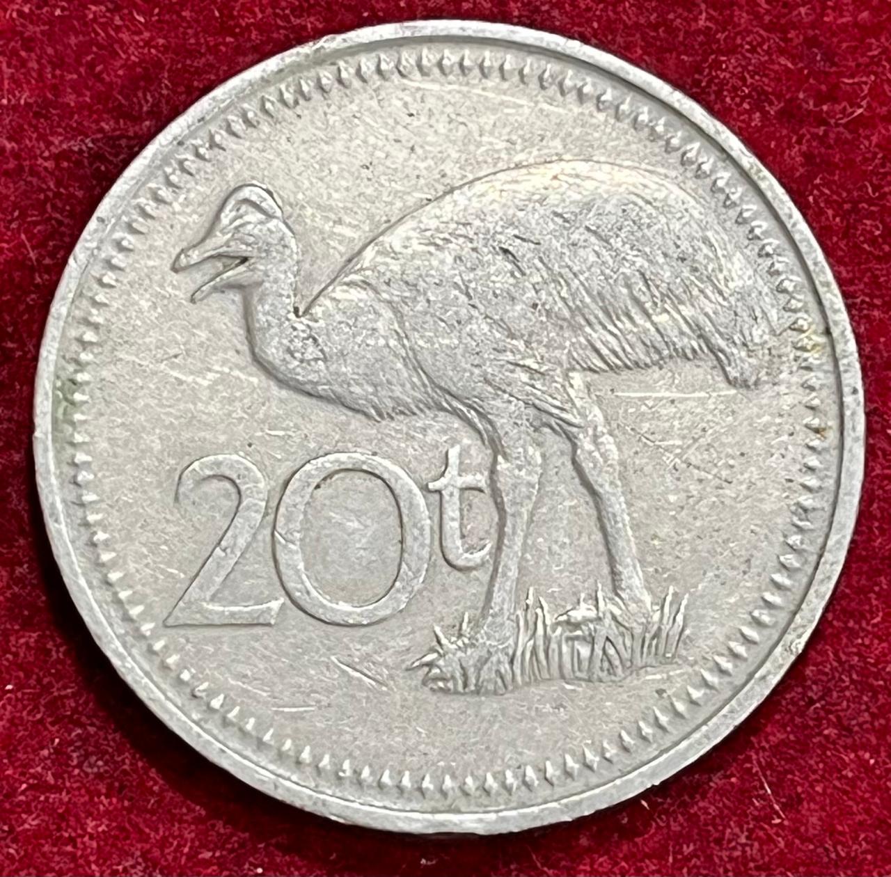 Papua New Guinea 20 Toea 1975 - Cassowary RARE COIN #S-28 - Image 2