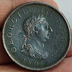 United Kingdom 1806 Rare 1 Penny - George III 4th Issue Big size 1 Penny (1⁄240) weight 18.9 g Extermaly Rare Coin # N-409