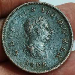 Alternative view of 1806 United Kingdom ½ Penny - George III Rare ½ Penny (1⁄480) weight 9.45 g Coin # N-411