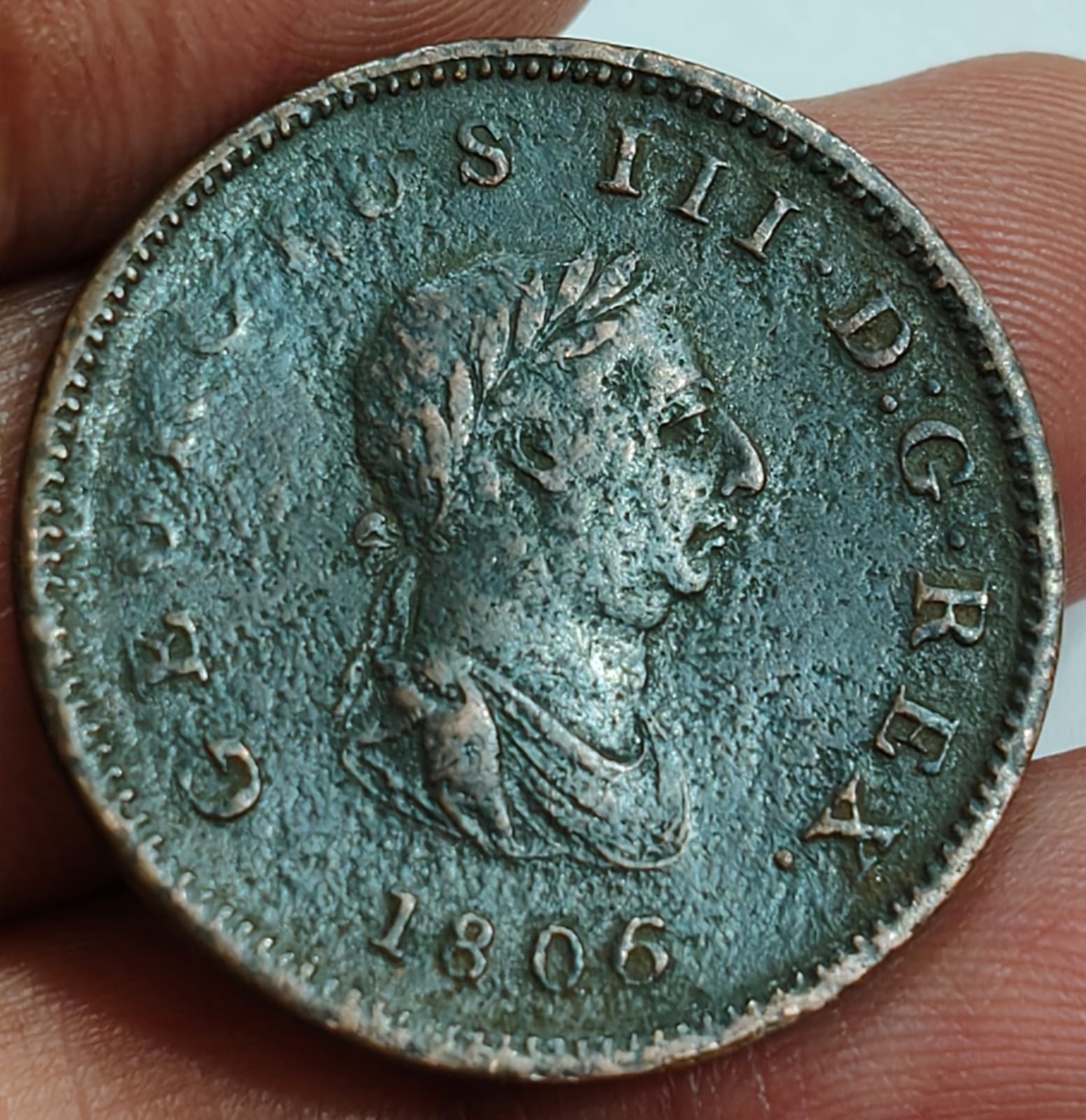 1806 United Kingdom ½ Penny - George III Rare ½ Penny (1⁄480) weight 9.45 g Coin # N-411 - Image 2