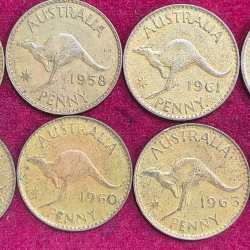 8 DIFFEARNT STRALIA 1 PENNY ALL DIFFERNT DATES SET #S-45