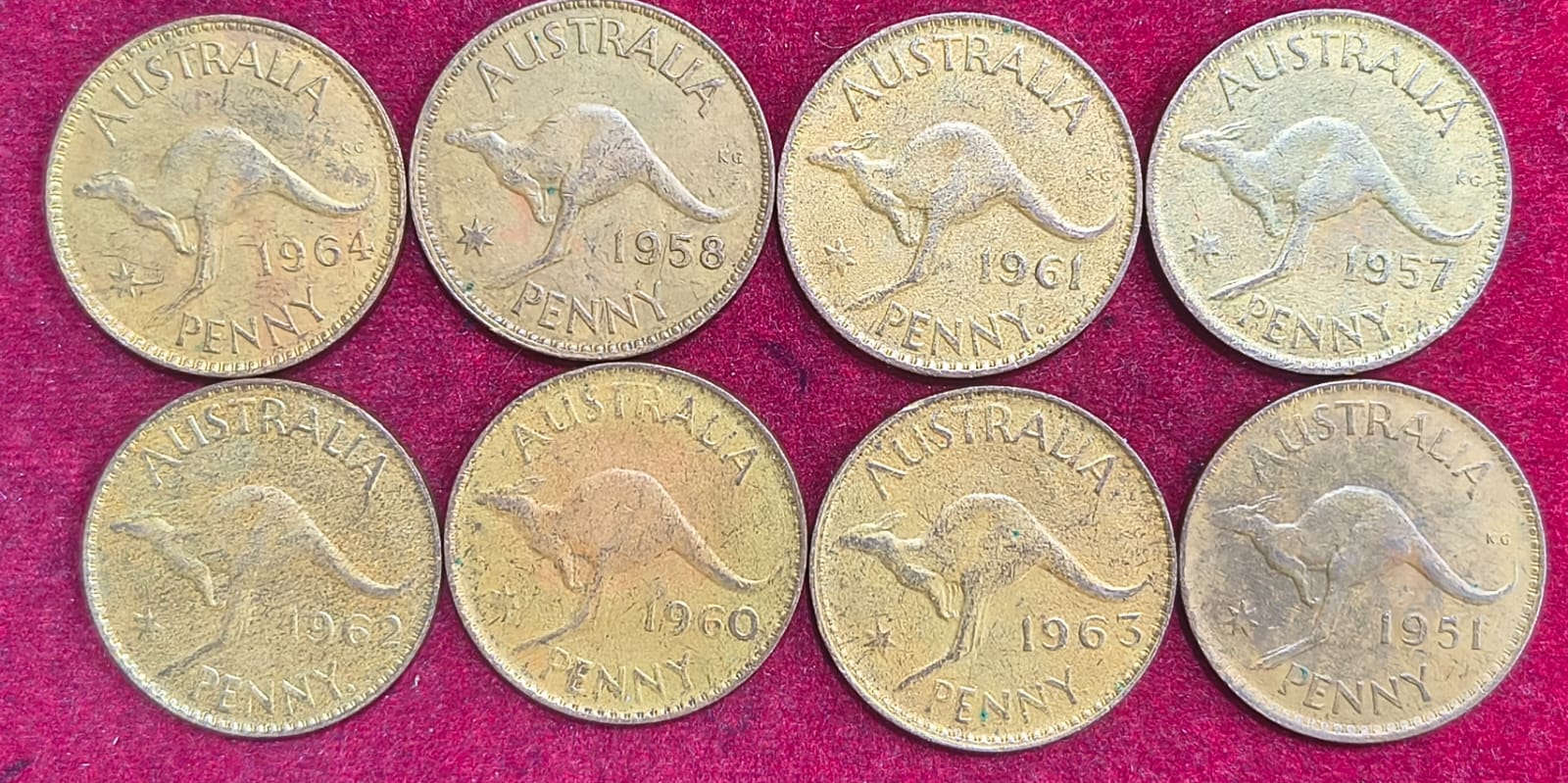 8 DIFFEARNT STRALIA 1 PENNY ALL DIFFERNT DATES SET #S-45