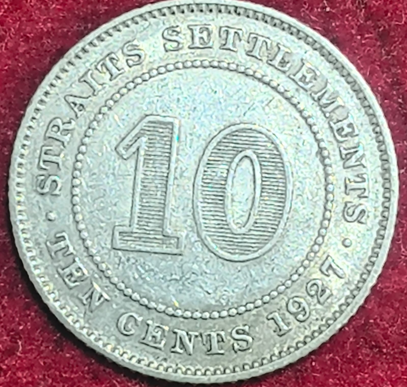 STRAITS SETTLEMCNT 10 CENT GEORGE V 1927 SILVER RARE COIN #S-50