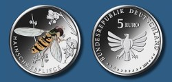Germany, 5 Euro, 2024, Coloured, Series - Wonderful World of Insects - Grove hoverfly, KM# 441, UNC Condition.