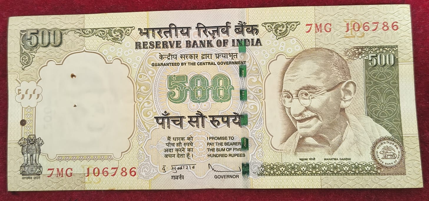 ENDING 786 ALMOST UNC 500 RUPEES GOVERNOR D.SUBBARAO ( R INSERT 2010) RARE NOTE