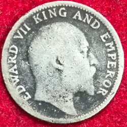 Alternative view of India - British ¼ Rupee - Edward VII 1910 SILVER RARE COIN #S-51
