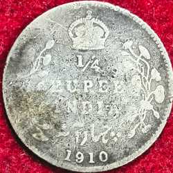 India - British ¼ Rupee - Edward VII 1910 SILVER RARE COIN #S-51