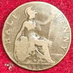 United Kingdom ½ Penny - George V 1920 RARE COIN #S-60