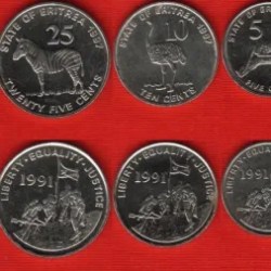 ERITREA, 5 COINS SET, UNC CONDITION.