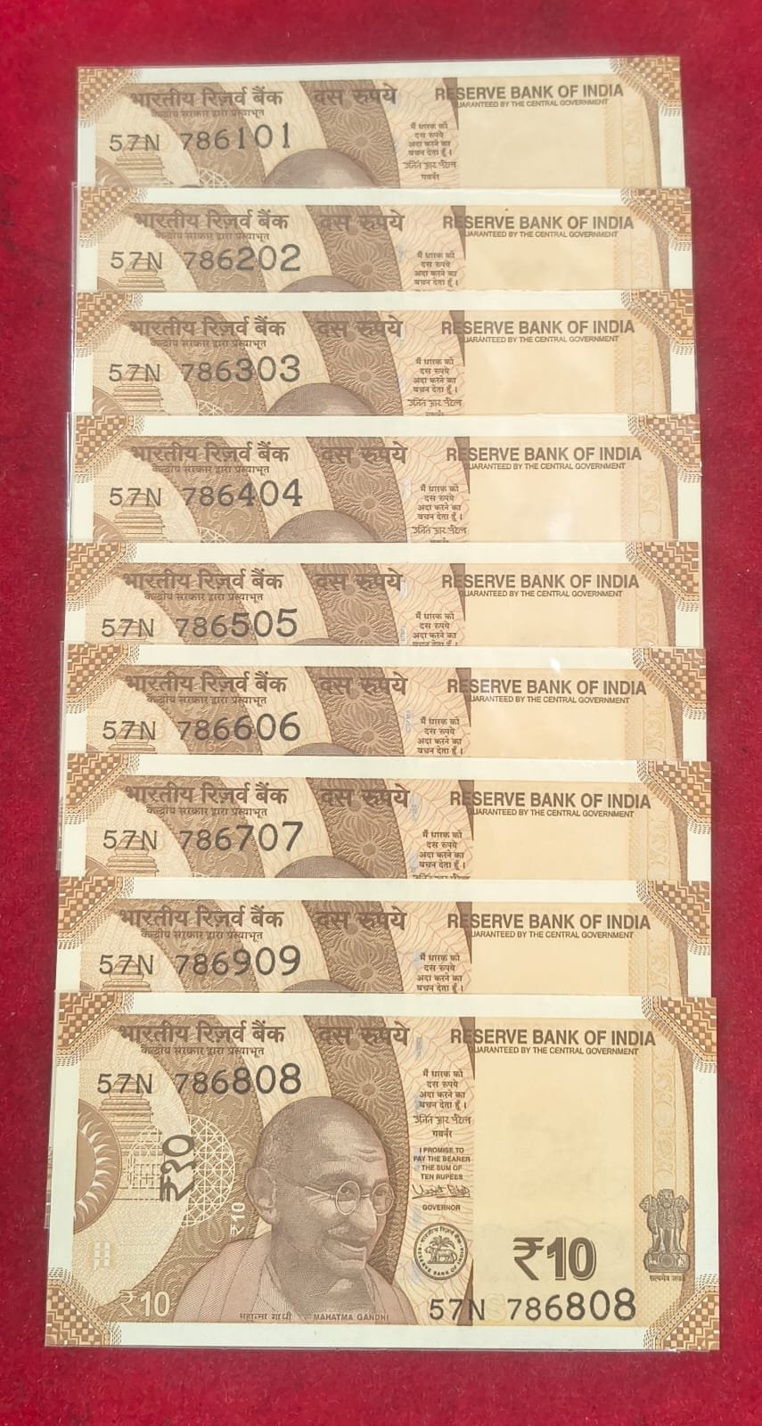 786101-786909 Fancy Number 10 Rupees Rare GEM UNC Rare (9 Pcs Set)