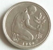 Alternative view of Germany, 50 Pfennigs, 1950/1993, KM #109, Fine Condition.