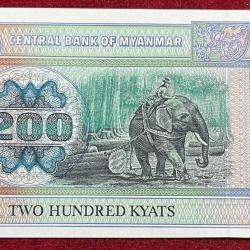 Alternative view of MYANMAR 200 KYATS UNC BANK NOTE