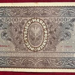 Alternative view of POLAND 5000 MARK 1920 BIG SIZE VERY RARE NOTE