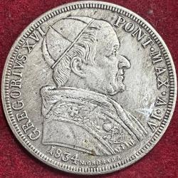 Papal States 50 Baiocchi - Gregory 1834 XVI St. Romualdo RARE COIN #132