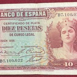 ESPANA 10 PESETAS RARE NOTE #B-2