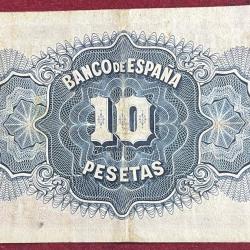 Alternative view of ESPANA 10 PESETAS RARE NOTE #B-2