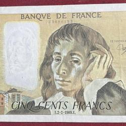 FRANCE 500 FRANCS 1989 BIG SIZE RARE NOTE #B-2