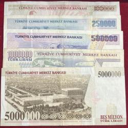 Alternative view of Turki ( 5 pcs SET) OLD ISSUE RARE NOTE big denomatin notes