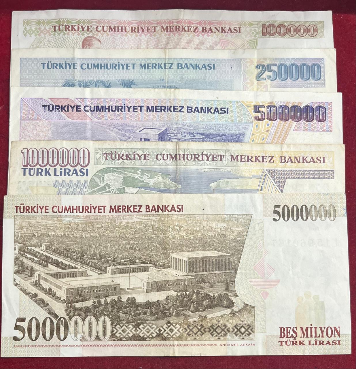 Turki ( 5 pcs SET) OLD ISSUE RARE NOTE big denomatin notes - Image 2
