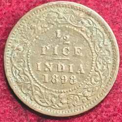 BRITISH INDIA VICTORIA 1/2 PICE 1898 RARE COIN #S-134