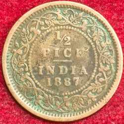 BRITISH INDIA VICTORIA 1/2 PICE 1887 RARE COIN #S-136
