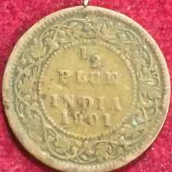 BRITISH INDIA VICTORIA 1/2 PICE 1901 RARE COIN #S-142