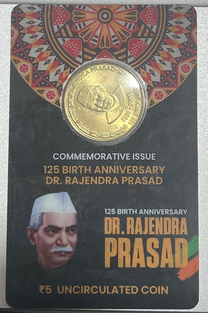 5 Rs DR.RAJENDRA PRASAD rare Commemorative Coin Card Special Edition