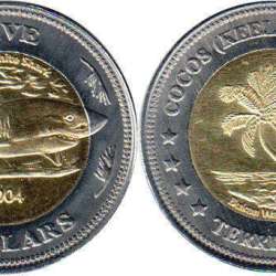 Cocos Keeling Islands, 5 Dollars, 2004, Bimetal, UNC Condition, Fantasy issue.