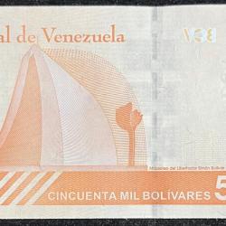 Alternative view of VENEZUELA 50000 BOLIVARES UNC BANK NOTE
