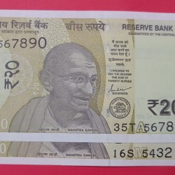 20 Rs Ladder and Reverse Ladder Number GEM UNC Condtion Set of 2 Notes