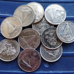 Bahamas, 25 cents, 1974 – 2015, Xfine/AUNC Condition. Price for 1 coin.