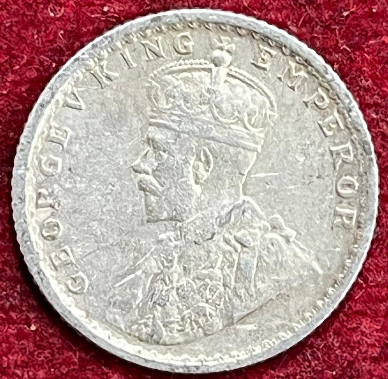 GEORGE V KING 1/4 RUPEES 1919 RARE SLIVER COIN #V-307