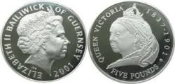 Alternative view of Guernsey, 5 Pounds, 2001, Centennial of the Death of Queen Victoria, KM #106, Coin First Day Cover, Large Size.