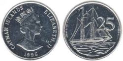 Cayman Islands, 25 Cents, 1996, KM# 90a, AUNC Condition.
