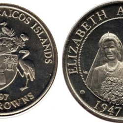 Alternative view of Turks and Caicos Islands, 5 Crowns, 1997, 50th Anniversary of the Marriage of Queen Elizabeth II and Prince Philip, KM #262, Coin First Day Cover.