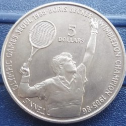 Niue, 5 Dollars, 1987, 1988 Summer Olympics, Seoul - Boris Becker, KM #1, Condition as per image.