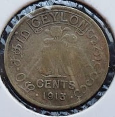British – Ceylon, 1913, 10 Cents, George V, KM #104, Condition as per image.