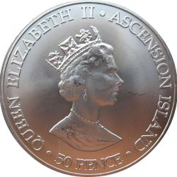 Alternative view of 50 Pence Elizabeth II and Queen Mother Silver Ascension Island Unique and Rare