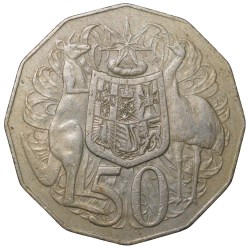 Copper-Nickel 50 Cents of Elizabeth II of Australia (AD 1978) with a red kangaroo (Macropus rufus) and an Emu (Dromaius novaehollandiae)