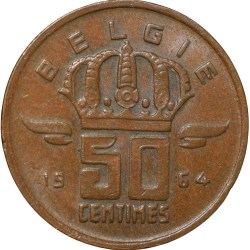 Alternative view of Bronze 50 Centimes of Belgium Country (AD 1964) with A Miner