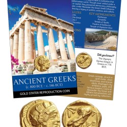 ANCIENT GREEKS – Gold Stater Reproduction Coin WITH BEAUTIFUL FOLDER COIN