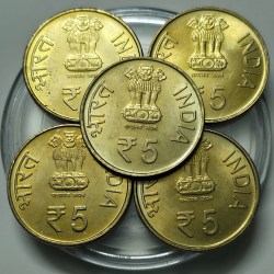 Alternative view of 5 Rs 100 Years Of Civil Aviation Mumbai Mint Coin Unc