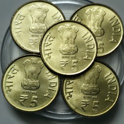 Alternative view of 5 Rs 50 Years Of Bhel Of Engineering Excellence Noida Mint Coin Unc