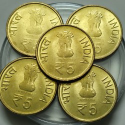 Alternative view of 5 Rs 125th Birth Anniversary Of Jawaharlal Nehru Kolkata Mint Coin Unc