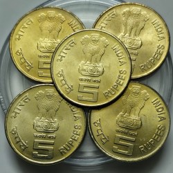 Alternative view of 5 Rs 150 Years Of Income Tax Year Of Building India Mumbai Mint Coin