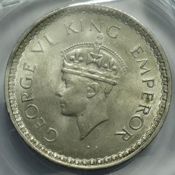 British India George VI One Rupee 1943 Silver Coin Unc Rare