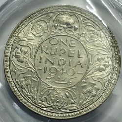 Alternative view of British India George VI One Rupee 1940 Silver Coin Unc Rare