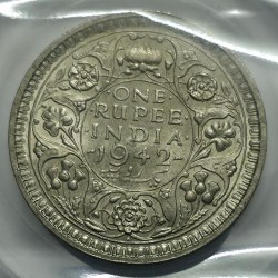 Alternative view of British India George VI One Rupee 1942 Silver Coin Unc Rare
