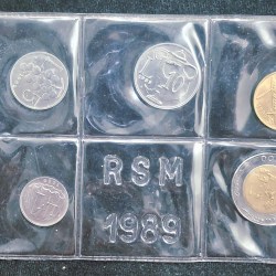 1989 Italy SAN MARINO complete set 10 COINS UNC with silver in official folder silver coin weight Silver (.835) Weight 14.6 g